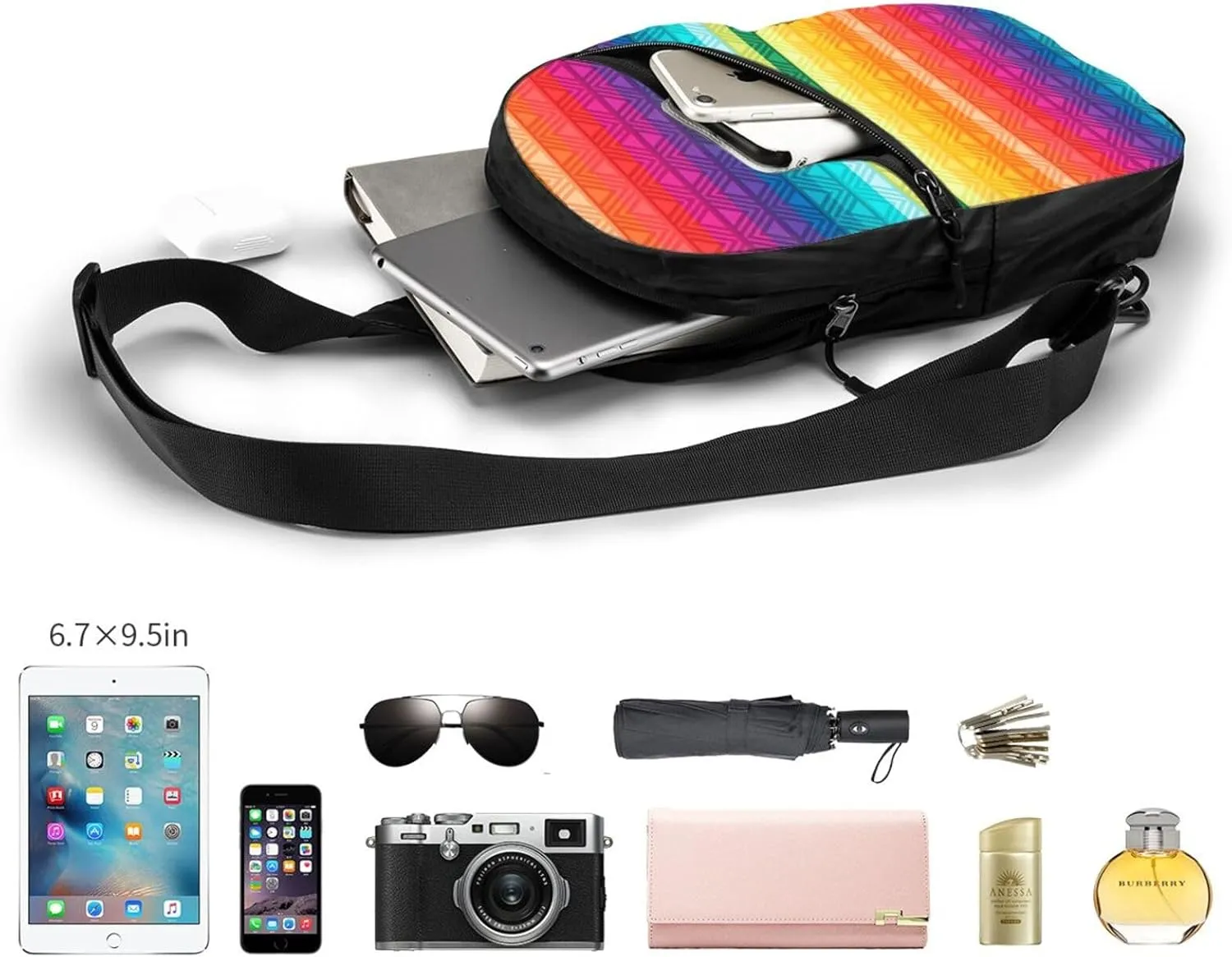Peru Peruvian LGBT Rainbow Pride Flag Crossbody Bag Portable Sling Bags Foldable Chest Daypack Reusable Sports Shoulder Backpack Diagonally Casual Rucksack Travel Bag