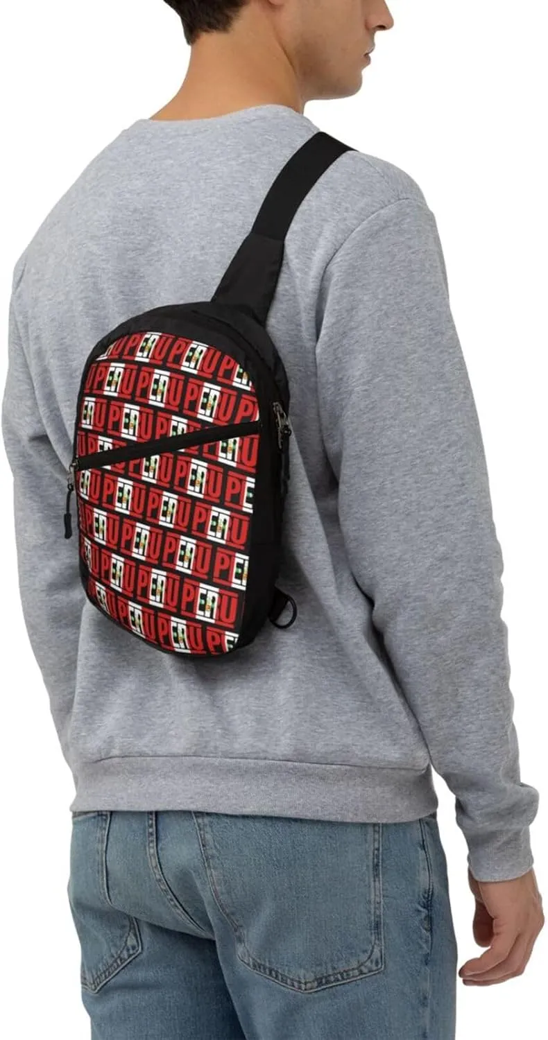 Peruvian Peru Flag Crossbody Bag Portable Sling Bags Foldable Chest Daypack Reusable Sports Shoulder Backpack Diagonally Casual Rucksack Travel Bag