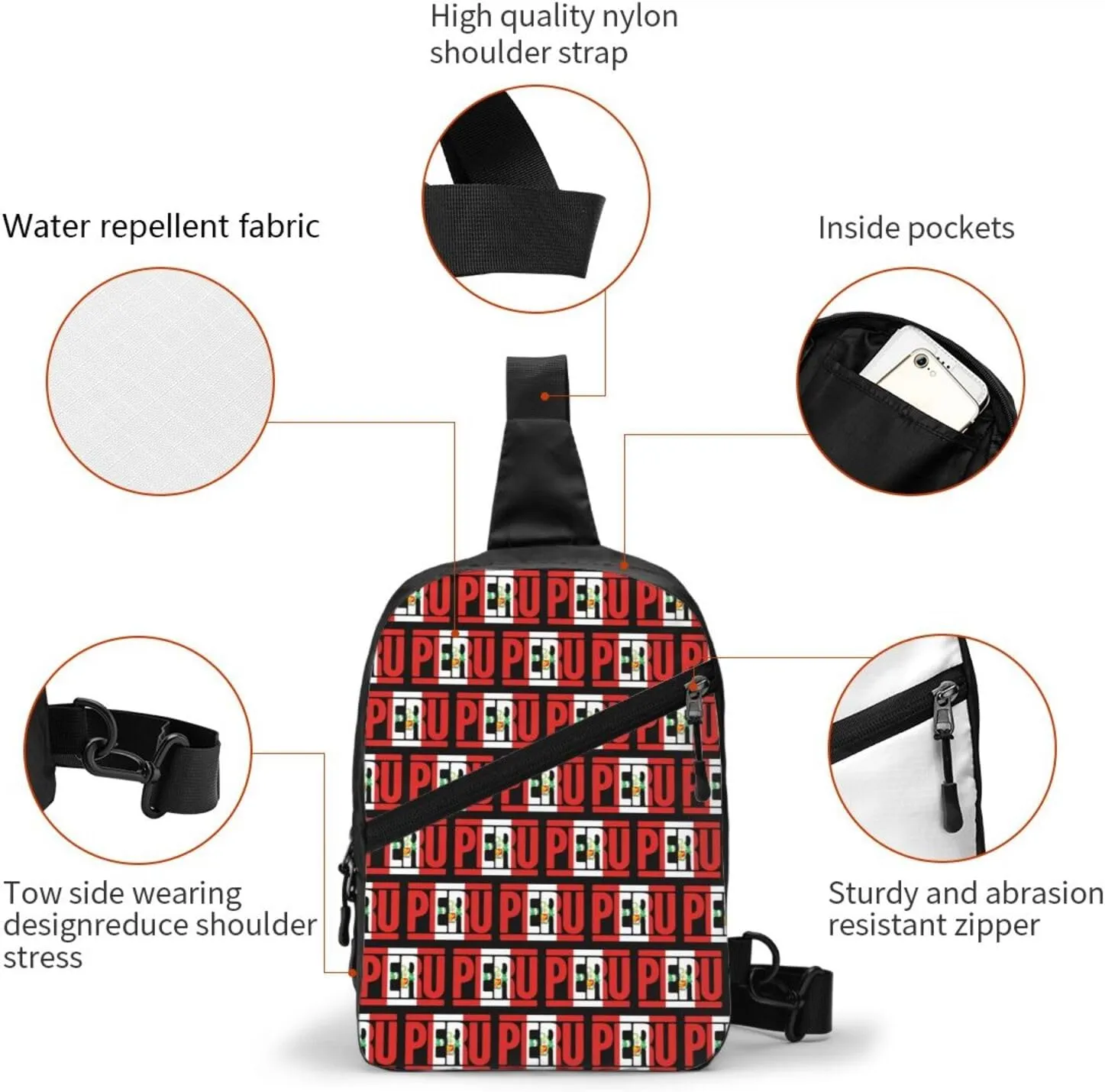 Peruvian Peru Flag Crossbody Bag Portable Sling Bags Foldable Chest Daypack Reusable Sports Shoulder Backpack Diagonally Casual Rucksack Travel Bag