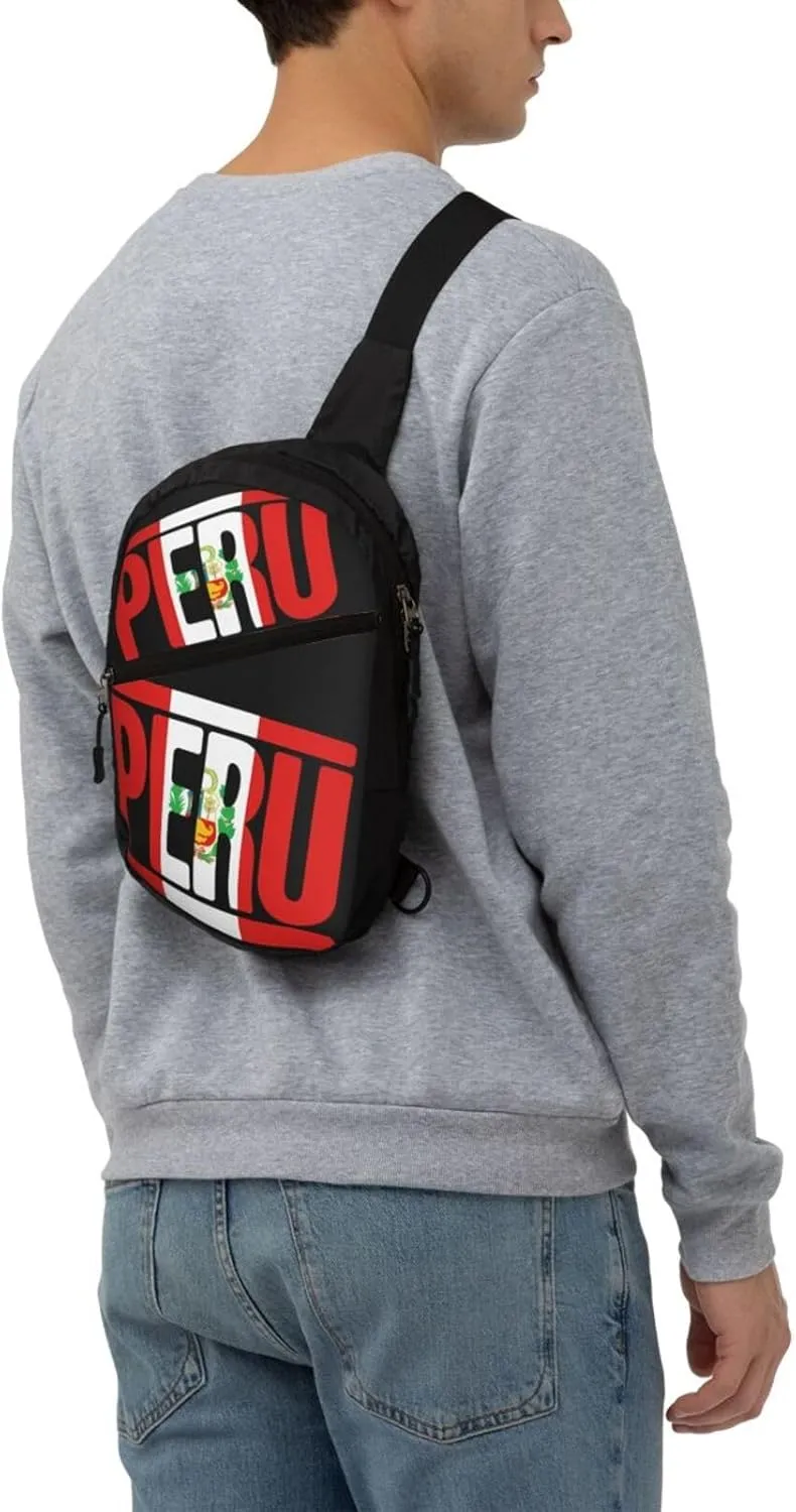 Peruvian Peru Flag Crossbody Bag Portable Sling Bags Foldable Chest Daypack Reusable Sports Shoulder Backpack Diagonally Casual Rucksack Travel Tote Bag for Workout