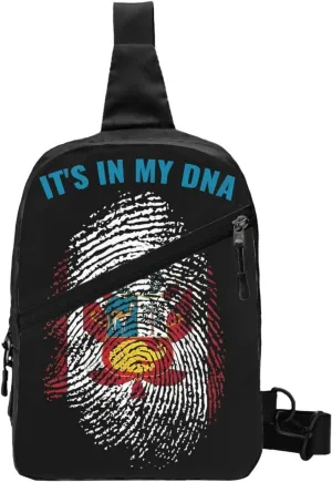 Peruvian Peru Flag Fingers Print It's In My Crossbody Bag Portable Sling Bags Foldable Chest Daypack Reusable Sports Shoulder Backpack Diagonally Casual Rucksack Travel Bag