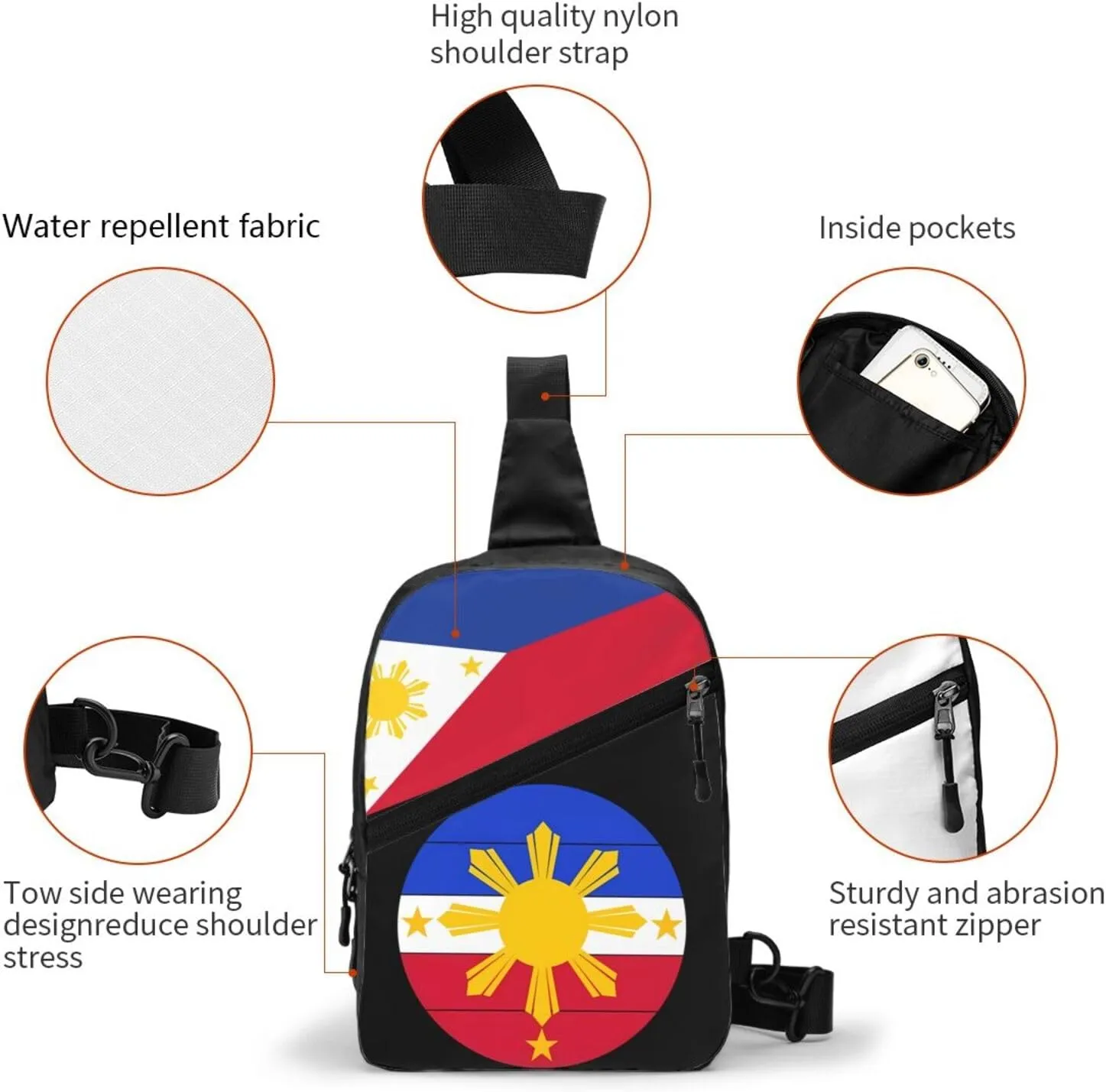 Philippines Sun and Stars Flag Packable Crossbody Bag Portable Sling Bags Foldable Travel Daypack Reusable Sports Shoulder Backpack Diagonally Chest Bag for Workout