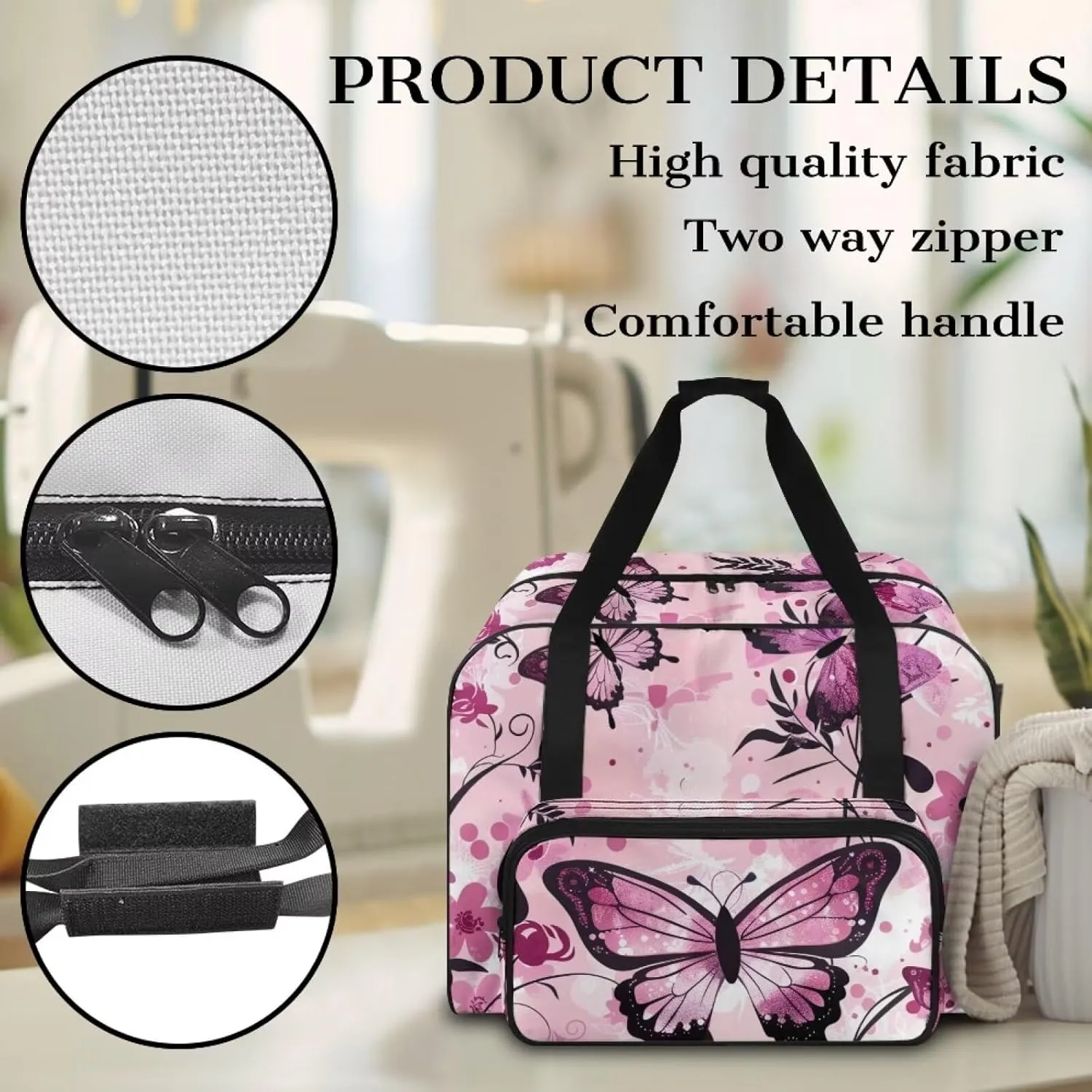 Pink Butterfly Cover for Sewing Machine Flower Sewing Machine Cover Dust Cover Large Sewing Machine Cover Sewing Bags and Totes Organizer Gifts for Mother Parents Home