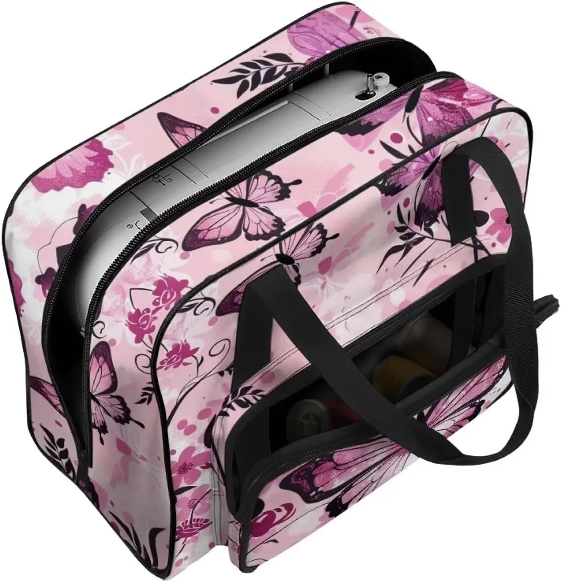 Pink Butterfly Cover for Sewing Machine Flower Sewing Machine Cover Dust Cover Large Sewing Machine Cover Sewing Bags and Totes Organizer Gifts for Mother Parents Home
