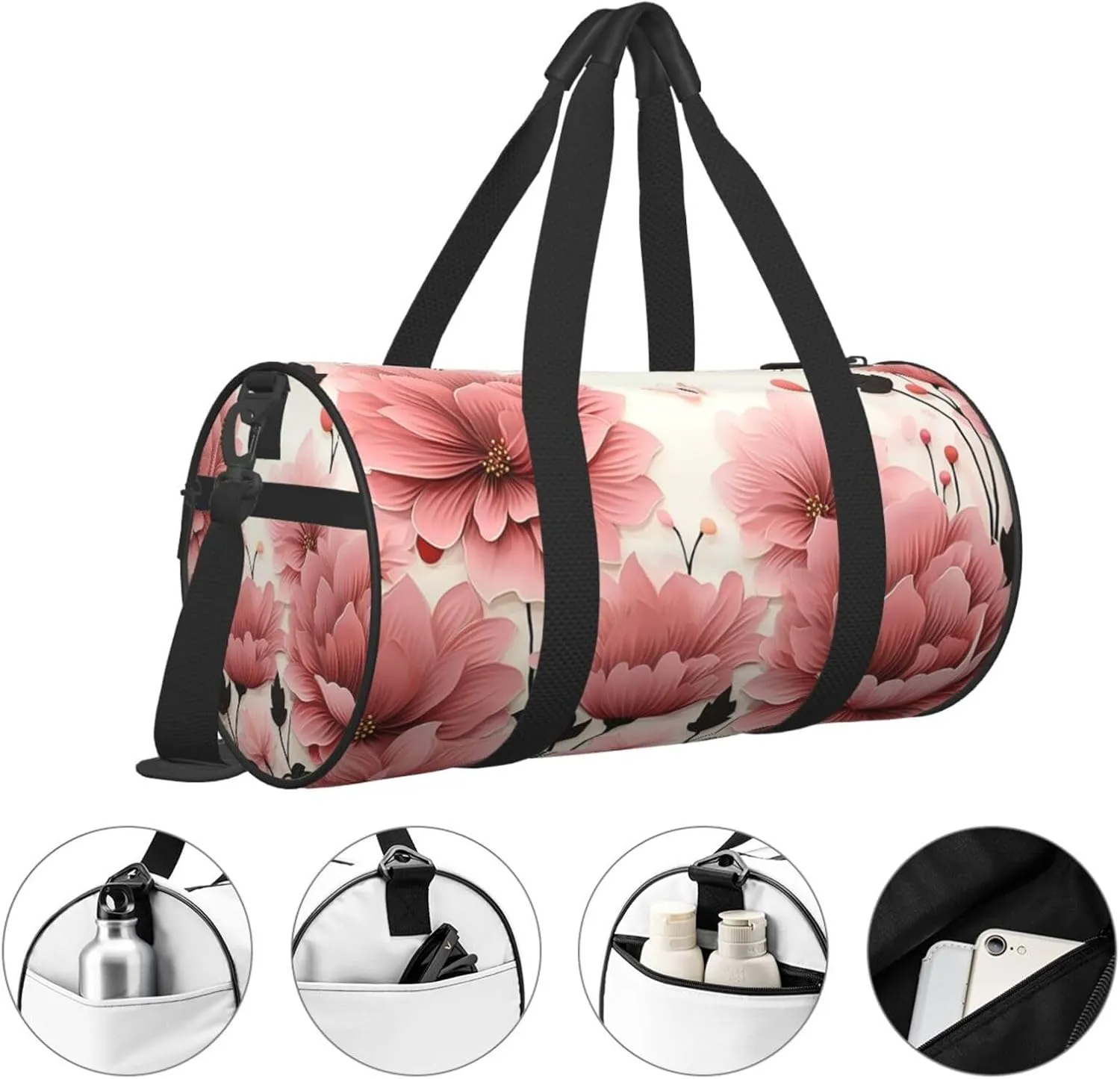 Pink flower pattern Travel Duffle Bag for Men Women Sport Gym Bag Foldable Weekender Bag Carry on Overnight Bag for Travel Swimming Basketball