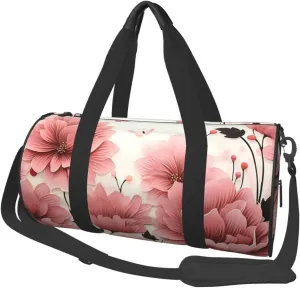 Pink flower pattern Travel Duffle Bag for Men Women Sport Gym Bag Foldable Weekender Bag Carry on Overnight Bag for Travel Swimming Basketball