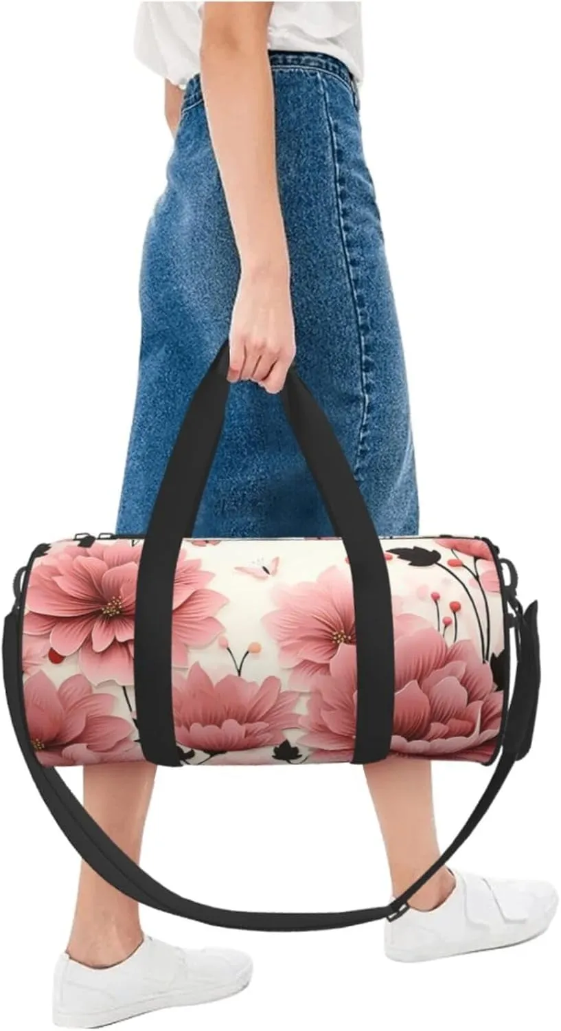 Pink flower pattern Travel Duffle Bag for Men Women Sport Gym Bag Foldable Weekender Bag Carry on Overnight Bag for Travel Swimming Basketball