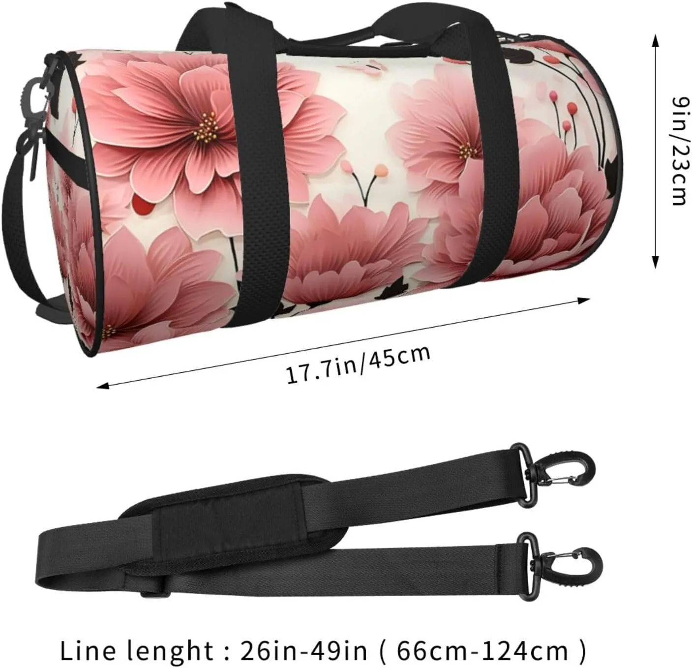 Pink flower pattern Travel Duffle Bag for Men Women Sport Gym Bag Foldable Weekender Bag Carry on Overnight Bag for Travel Swimming Basketball
