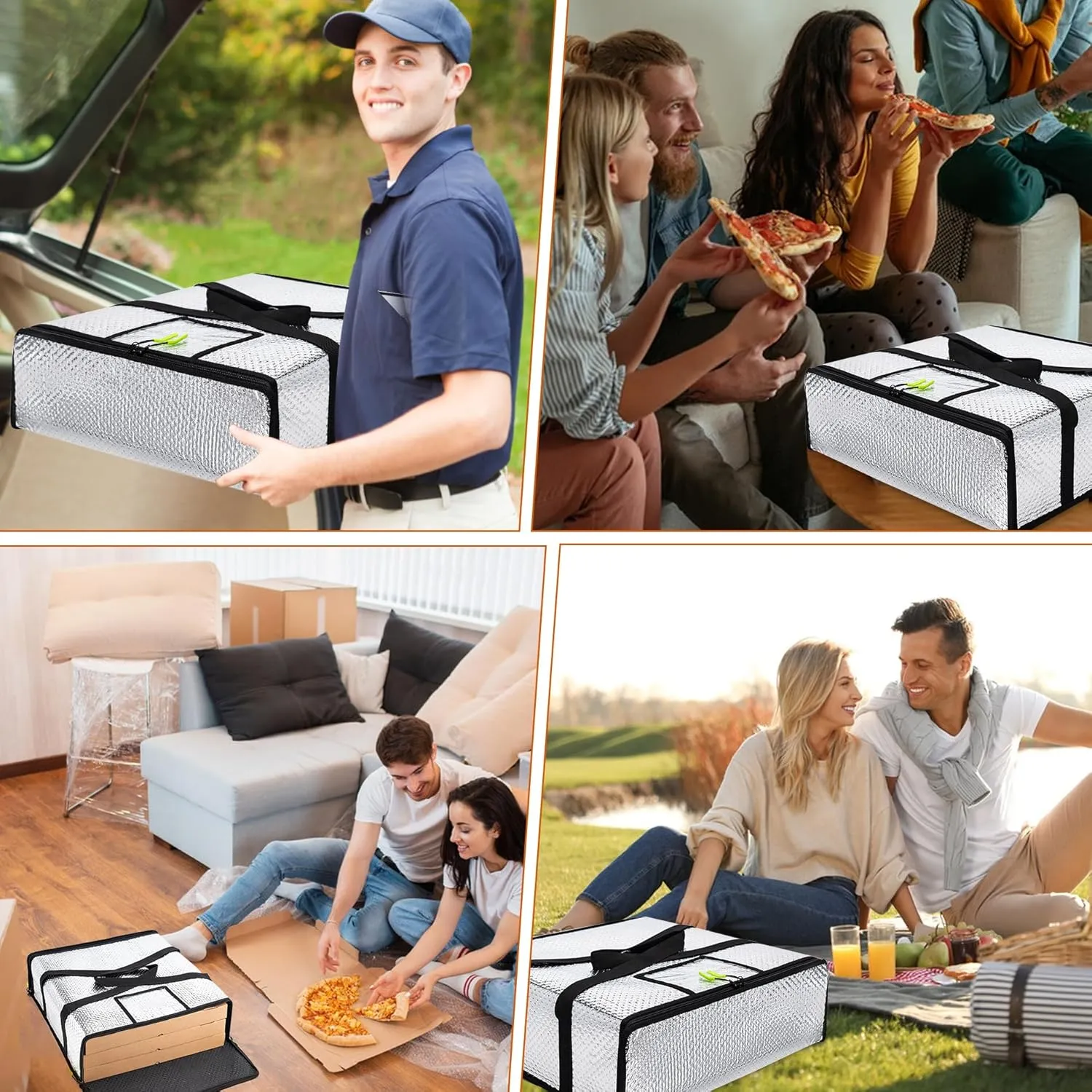 Pizza Bags for Delivery 20" X 20" X 6" - Moisture-Free, Professional Thermal Pizza Warmer, Heavy-Duty Pizza Delivery Bag, Suitable for Restaurants,Picnic Uber Eats & Door Dash（Silver）