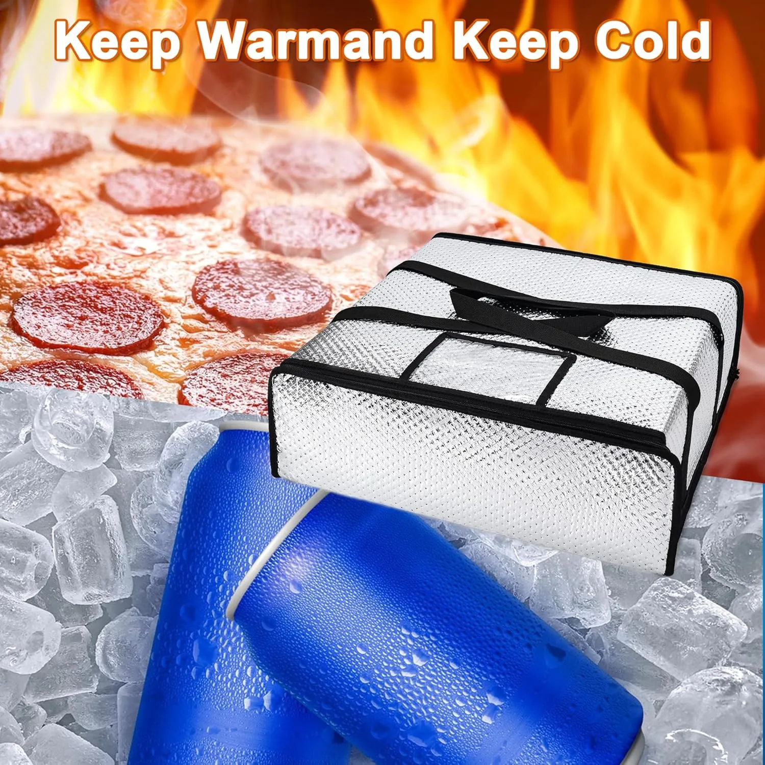 Pizza Bags for Delivery 20" X 20" X 6" - Moisture-Free, Professional Thermal Pizza Warmer, Heavy-Duty Pizza Delivery Bag, Suitable for Restaurants,Picnic Uber Eats & Door Dash（Silver）