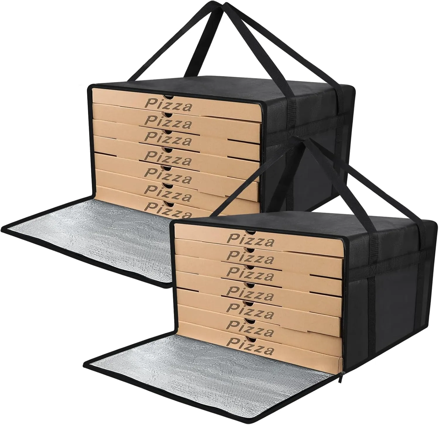 Pizza Delivery Bag 2 pcs Pizza Warmer Bag Pizza Carrier Reusable Insulated Cooler Bags Insulated Food Delivery Bag (Black 24 x 24 x 14 in)