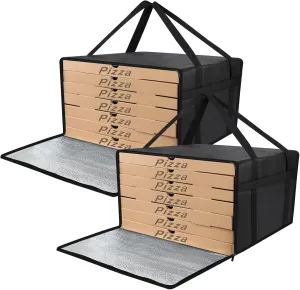 Pizza Delivery Bag 2 pcs Pizza Warmer Bag Pizza Carrier Reusable Insulated Cooler Bags Insulated Food Delivery Bag (Black 24 x 24 x 14 in)