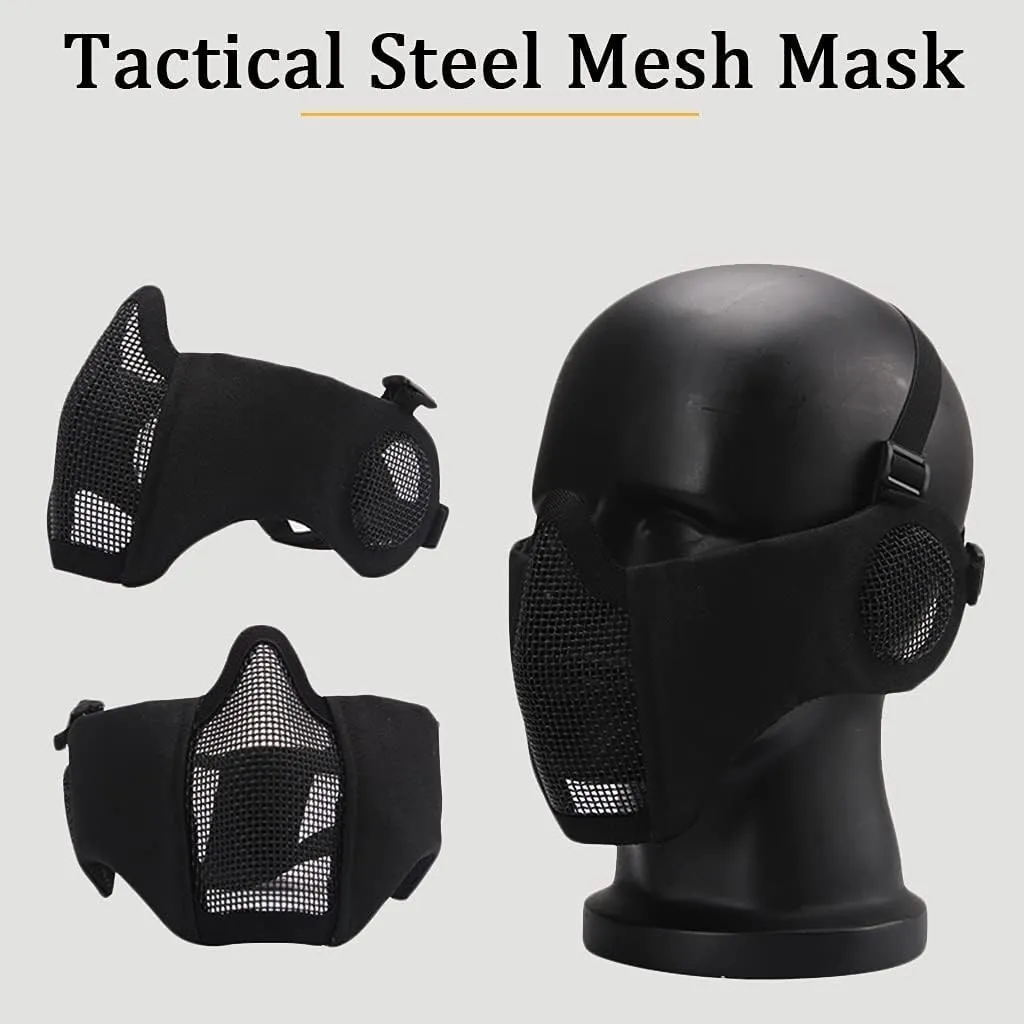 PJ Fast Tactical Helmet Combining Foldable Half Mask and Tactical Gear Tricolor Goggles for Paintball, Role Playing CS Game Set