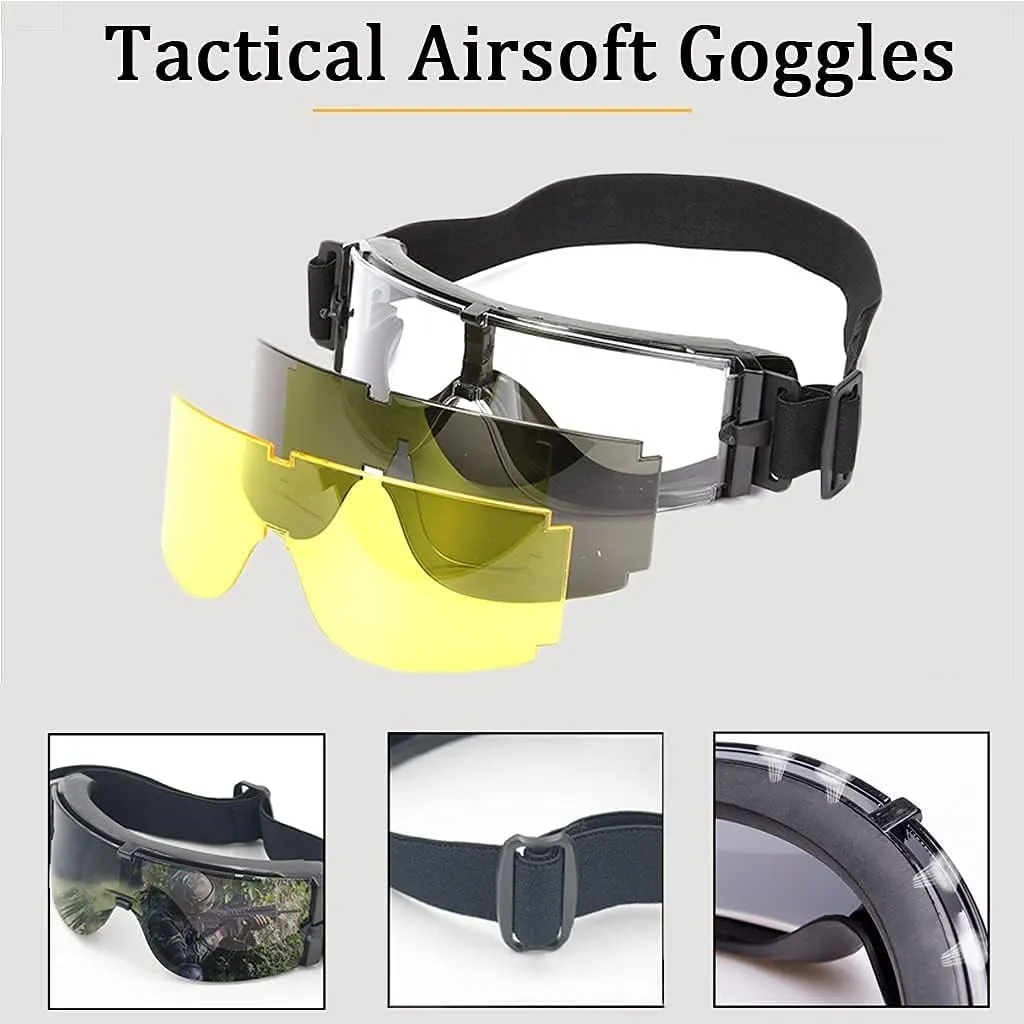 PJ Fast Tactical Helmet Combining Foldable Half Mask and Tactical Gear Tricolor Goggles for Paintball, Role Playing CS Game Set