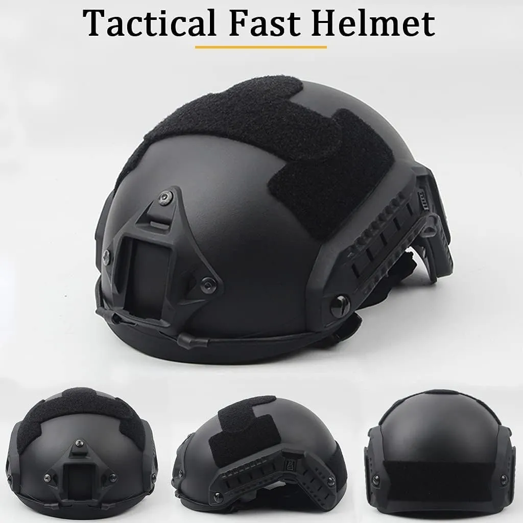 PJ Fast Tactical Helmet Combining Foldable Half Mask and Tactical Gear Tricolor Goggles for Paintball, Role Playing CS Game Set
