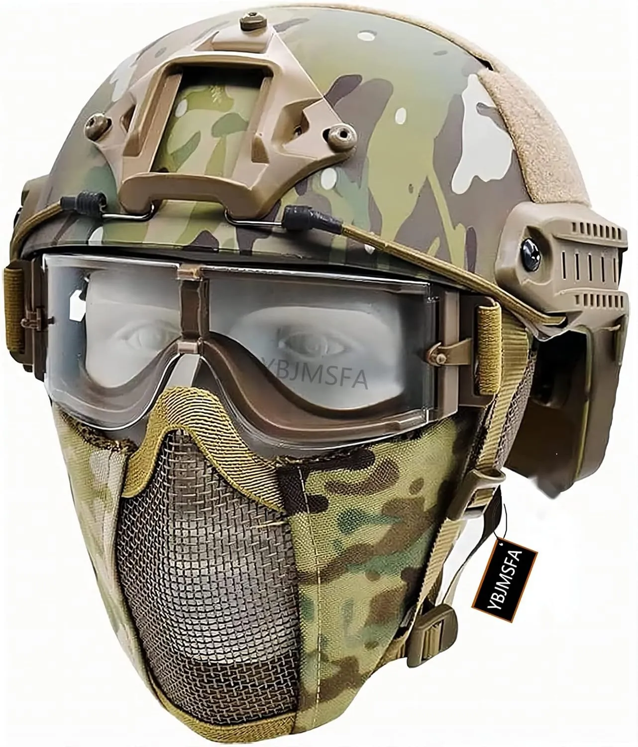 PJ Fast Tactical Helmet Combining Foldable Half Mask and Tactical Gear Tricolor Goggles for Paintball, Role Playing CS Game Set