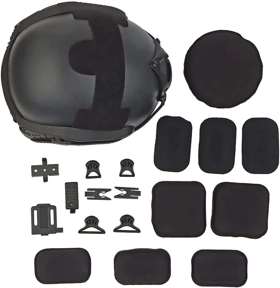 PJ Fast Tactical Helmet Combining Foldable Half Mask and Tactical Gear Tricolor Goggles for Paintball, Role Playing CS Game Set