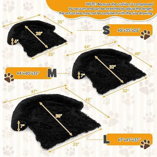 Plush Calming Dog Couch Bed with Anti-Slip Bottom-S - Color: Black - Size: S
