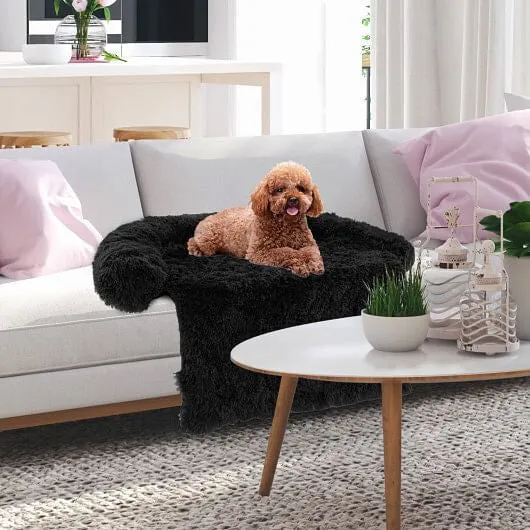 Plush Calming Dog Couch Bed with Anti-Slip Bottom-S - Color: Black - Size: S