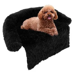Plush Calming Dog Couch Bed with Anti-Slip Bottom-S - Color: Black - Size: S
