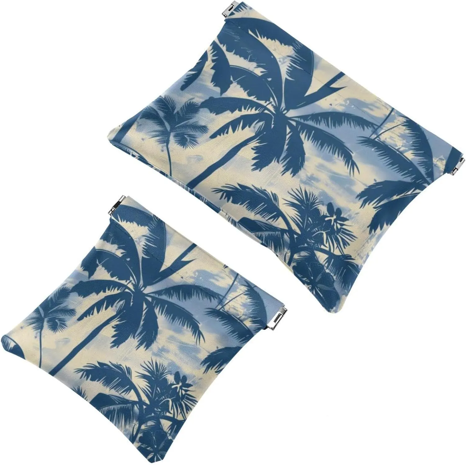 Pocket Cosmetic Bag Squeeze Top, Tropical Palm Trees Silhouettes Waterproof Travel Makeup Bag for Purse, Portable Mini Makeup Pouch No Zipper for Women