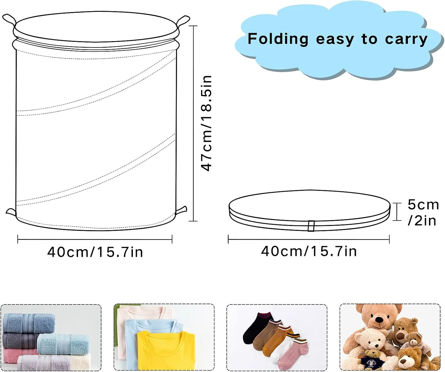 Poeticcity Hand Drawn Cute Cartoon Elephant Ballerina Girl Flower Star Pop Up Laundry Hamper, Collapsible Dirty Clothes Basket with Zipper Lid, Storage Bag Washing Bin for Room College Dorm Travel