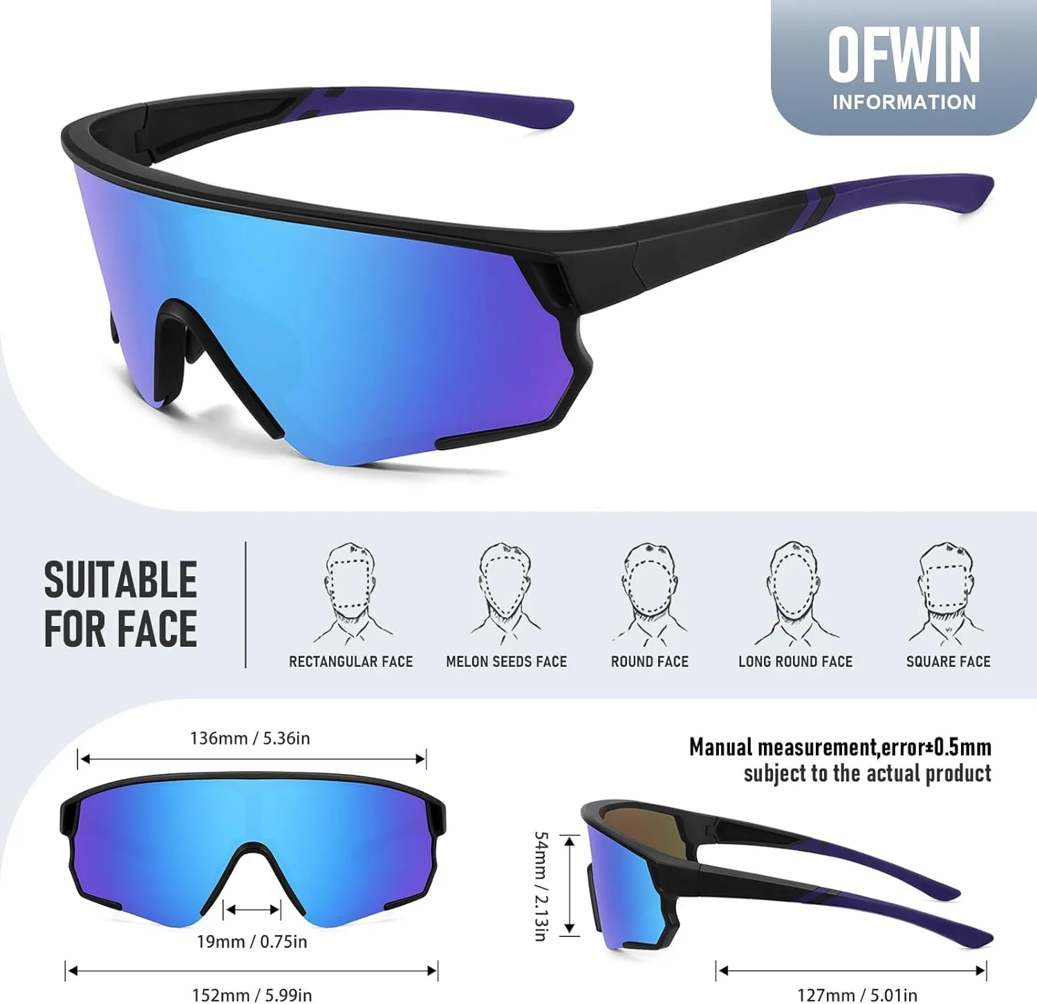 Polarized Sports Sunglasses for Men Women UV Protection Cycling Bike Running Wrap Around Sun Glasses