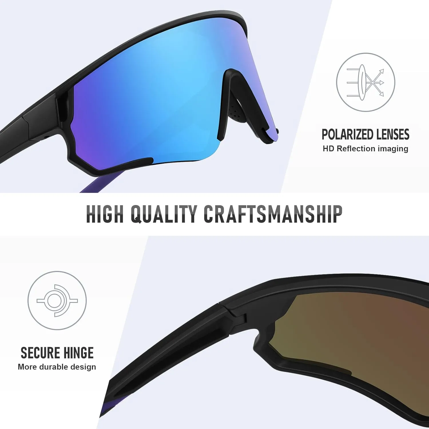 Polarized Sports Sunglasses for Men Women UV Protection Cycling Bike Running Wrap Around Sun Glasses