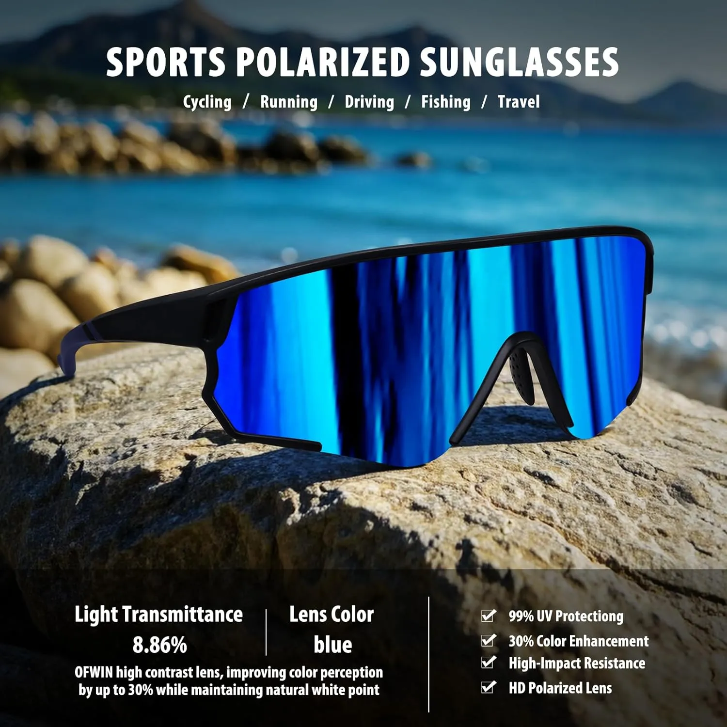 Polarized Sports Sunglasses for Men Women UV Protection Cycling Bike Running Wrap Around Sun Glasses
