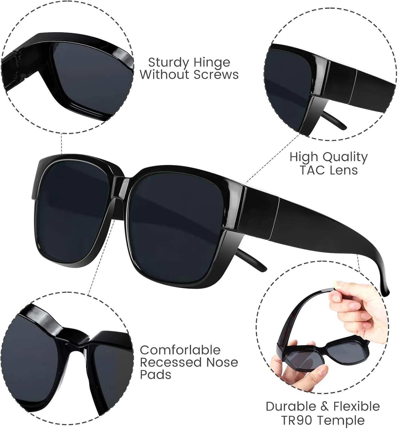 Polarized Sunglasses Fit Over Glasses for Men Women, Oversized Square Sun Glasses, 100% UV400 Protection, Ultra Lightweight