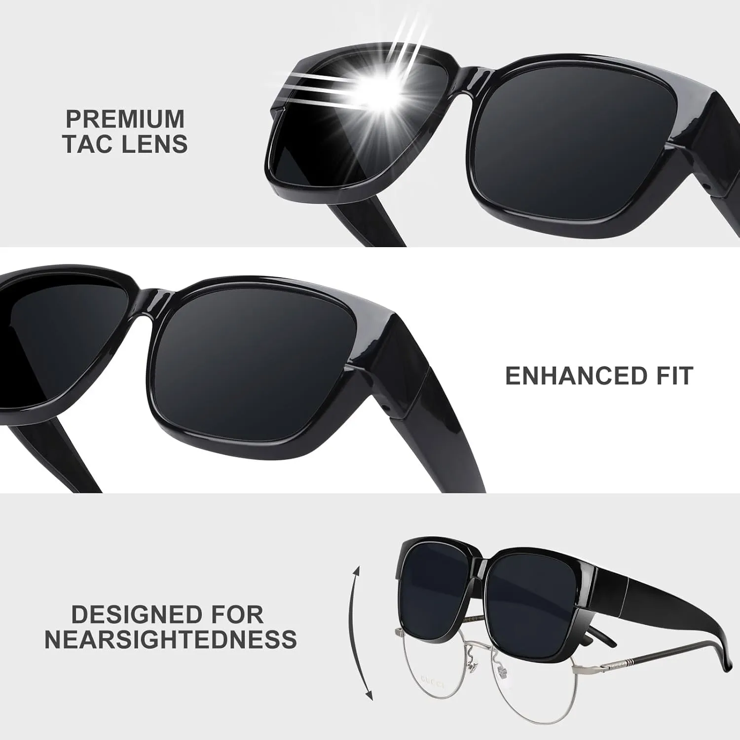 Polarized Sunglasses Fit Over Glasses for Men Women, Oversized Square Sun Glasses, 100% UV400 Protection, Ultra Lightweight