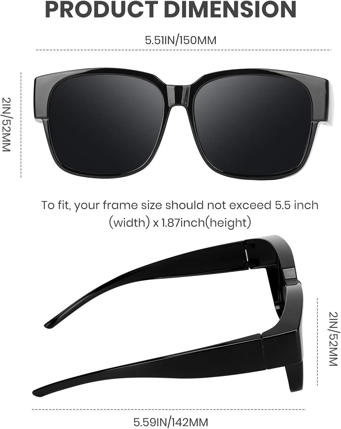 Polarized Sunglasses Fit Over Glasses for Men Women, Oversized Square Sun Glasses, 100% UV400 Protection, Ultra Lightweight