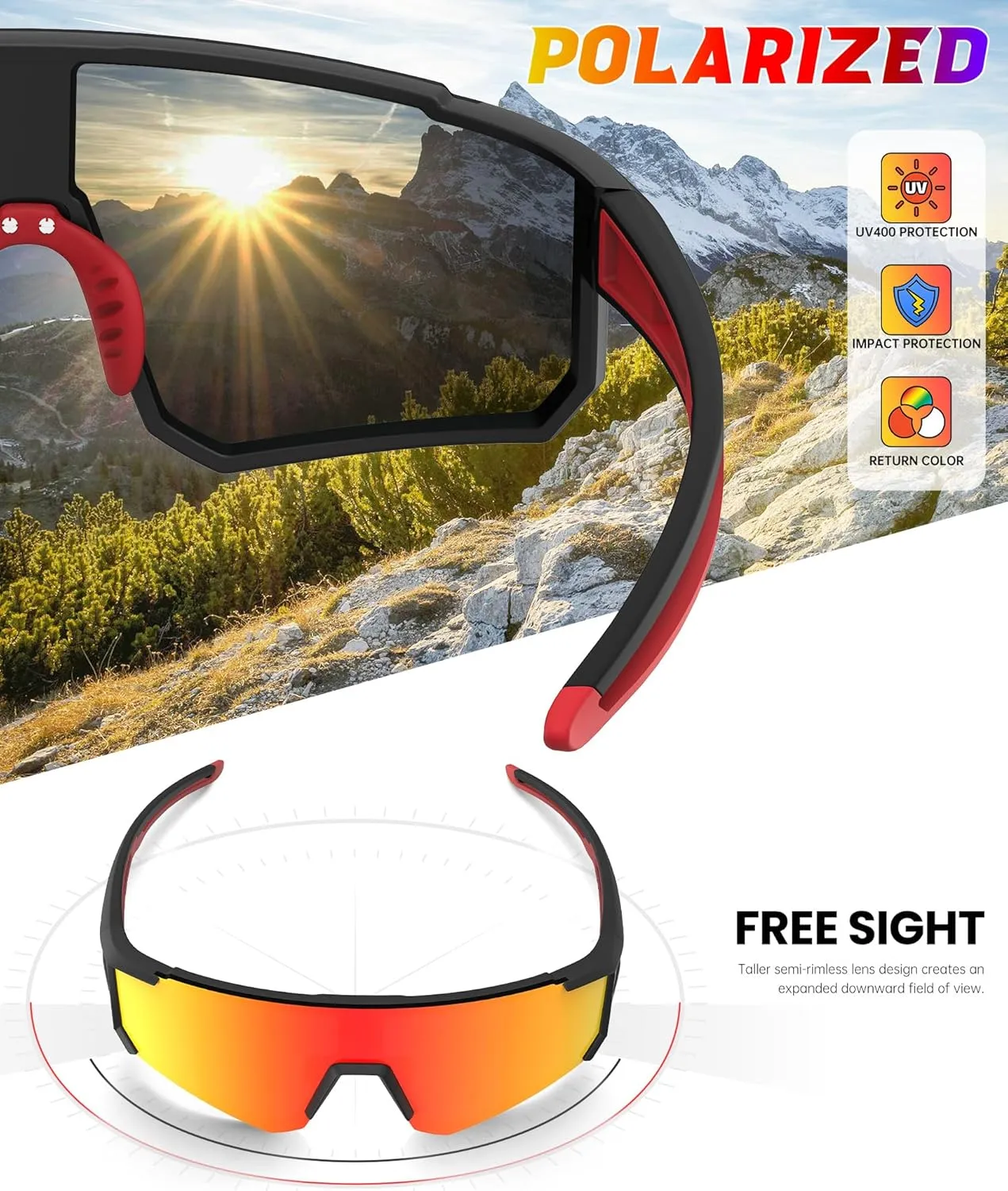 Polarized Sunglasses for Men and Women, Windproof UV400 Protection Sunglasses Designed for Cycling, Fishing