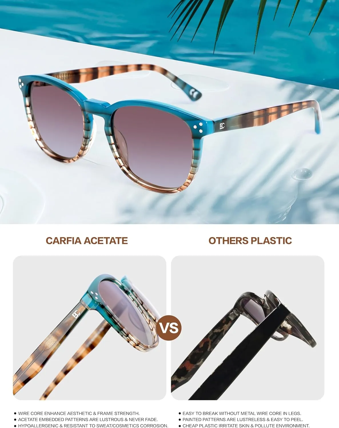 Polarized Sunglasses For Women UV - Protection Womens Trendy Fashion Large Shades With Acetate Frame BC2110