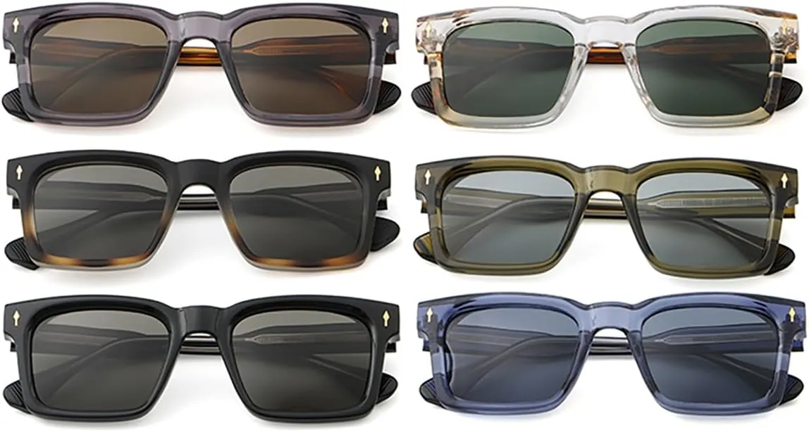 Polarized Sunglasses Men Retro Square Sun Glasses Uv400 Cp Acetate Temple Women Eyewear Unisex