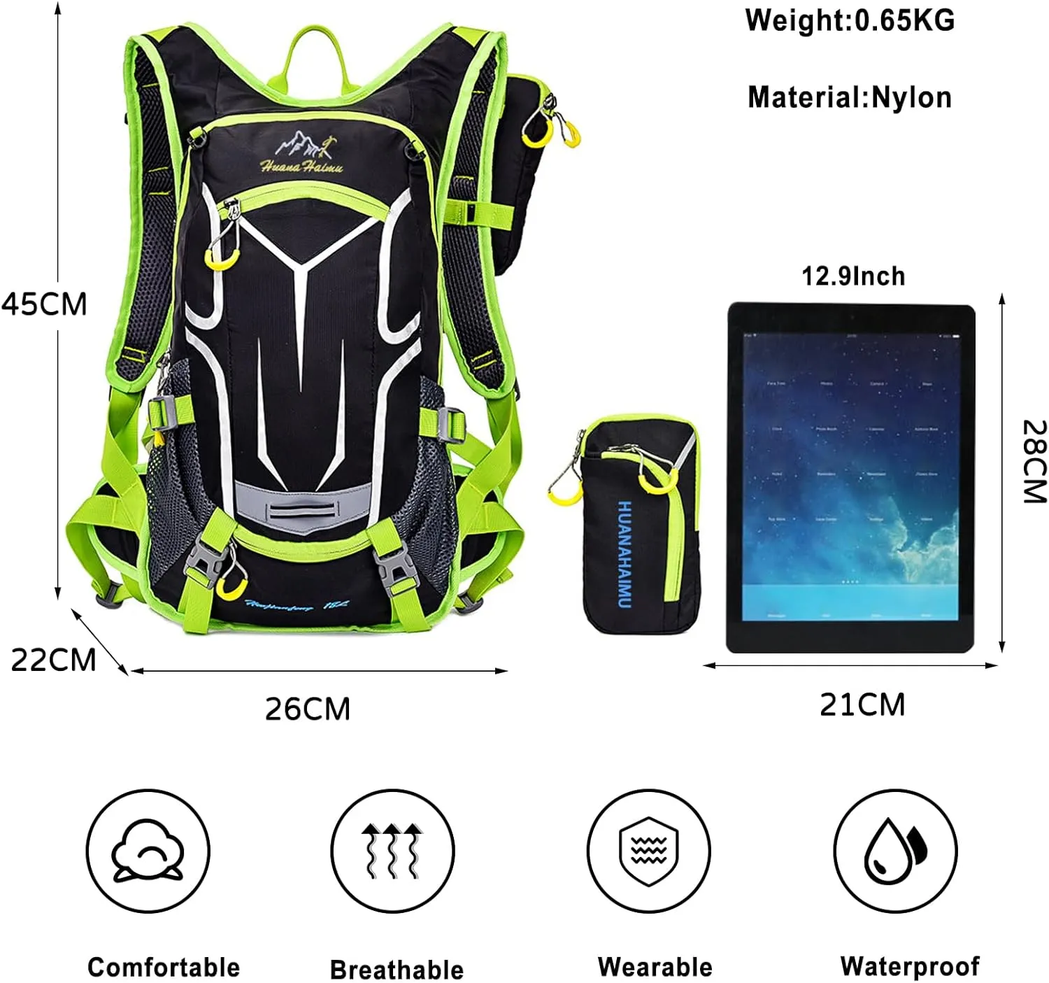 PORRASSO Hiking Backpack 19L Rucksack Breathable Daypack Lightweight Backpack Hydration Pack for Women Men Camping Trekking Cycling Climbing Outdoor Sports Green