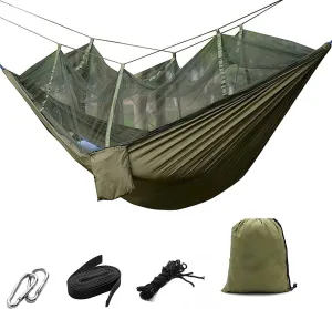 Portable Foldable Double Camping Hammock Mosquito Net Tree Hammocks Tent Travel Hanging Bed,Premium Quality Lightweight 210T Nylon,Capacity up to 441 lbs,with Strong Tree Straps,Hooks,Storage Bag