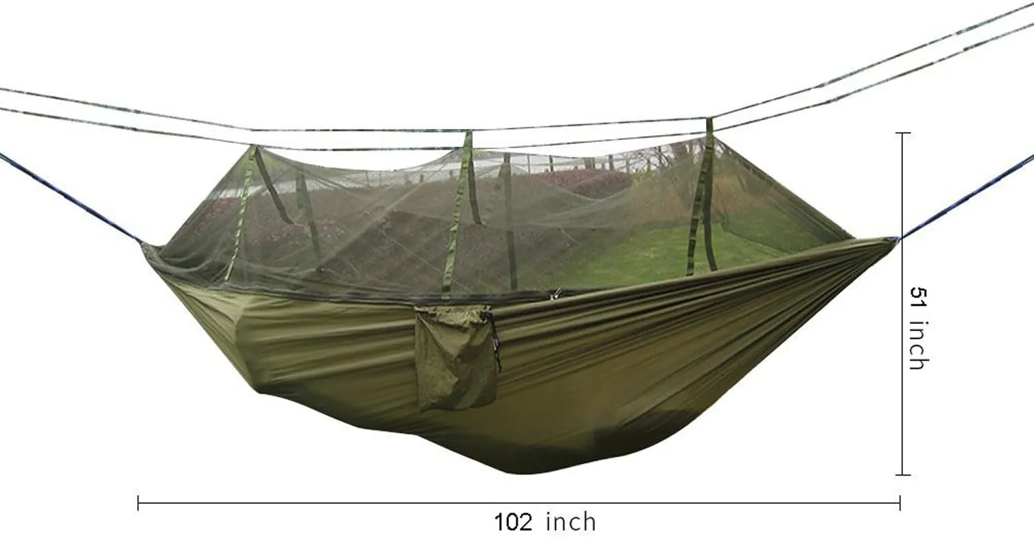 Portable Foldable Double Camping Hammock Mosquito Net Tree Hammocks Tent Travel Hanging Bed,Premium Quality Lightweight 210T Nylon,Capacity up to 441 lbs,with Strong Tree Straps,Hooks,Storage Bag