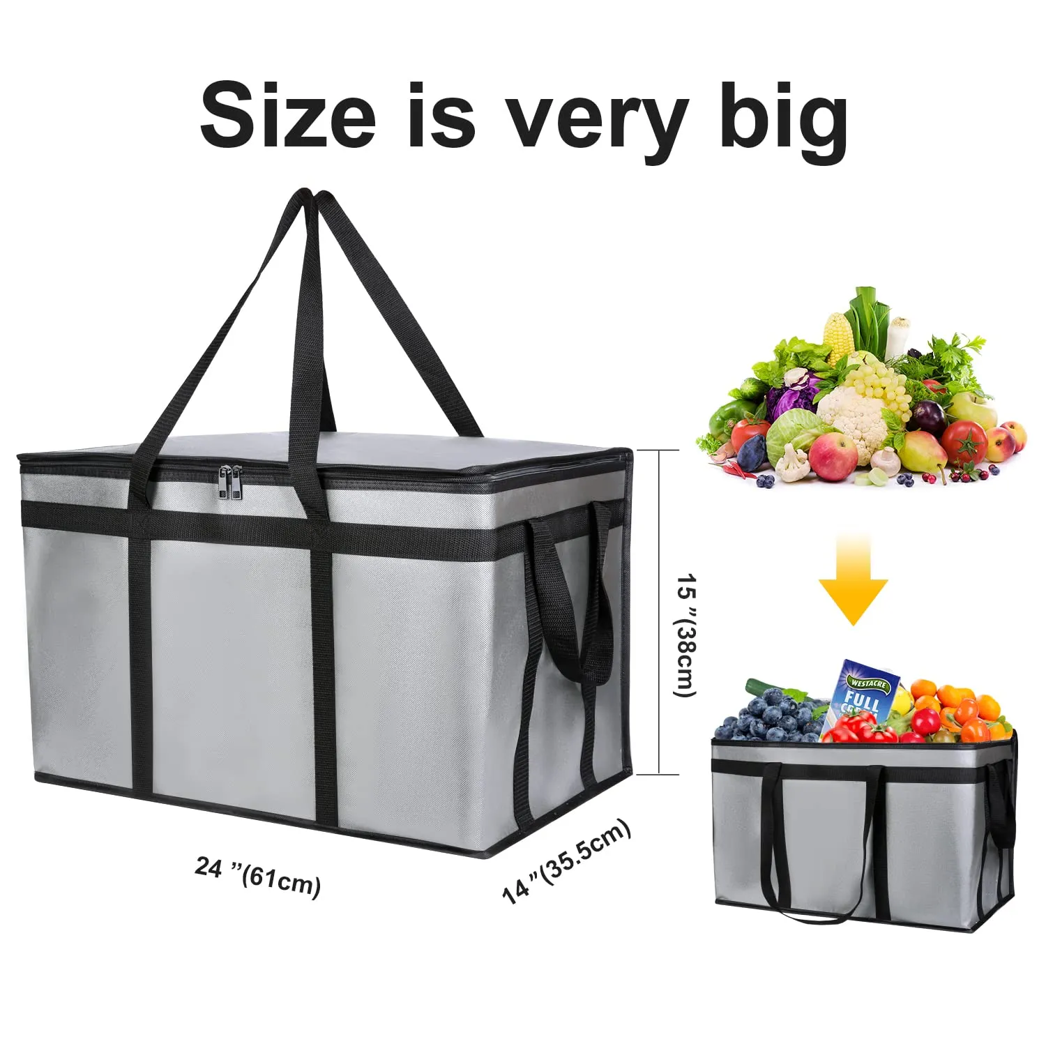 Premium Insulated XXL Food Warmer Bag - 23x14x15 inches Waterproof Catering Supply Bag for Hot Food Delivery - Uber Eats and Doordash