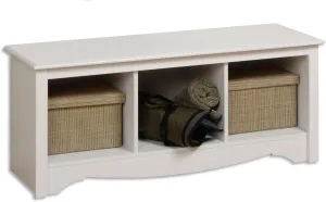 Prepac Storage Bench with 3 Cubbies, Entryway Bench for Blankets, Shoes Storage, Backpacks Storage, Books Storage and Organization, Living Room Bench with 3 Compartments, ‎15.75"D x 48"W x 20"H, White