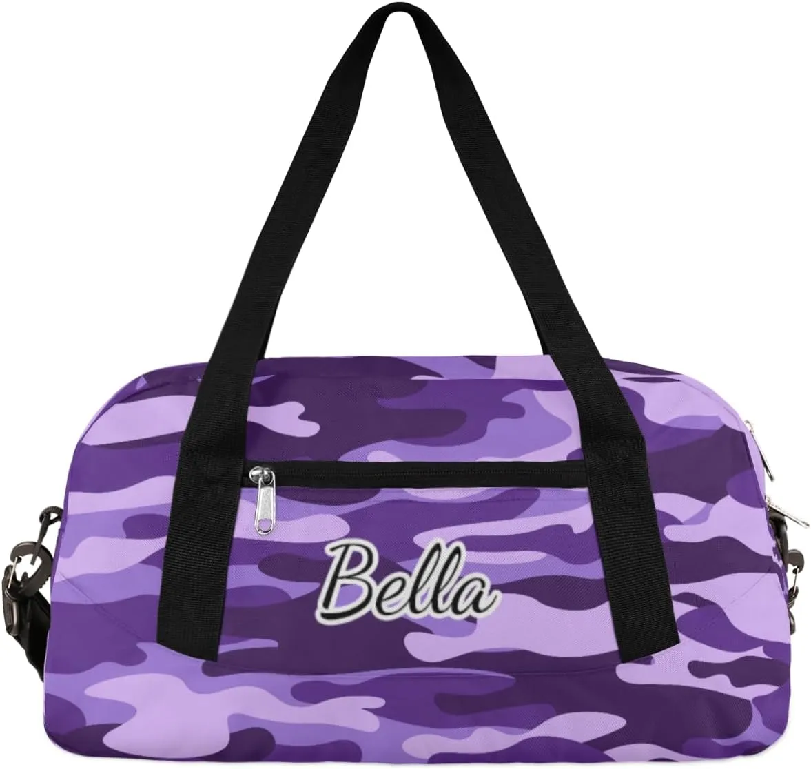 Purple Camouflage Custom Kids Duffel Bags Personalized Customized Girls Dance Bag Custom Name Sports Gym Bag Foldable Overnight Weekender Sleepover Carry On Travel Tote Bag for Boys Girls