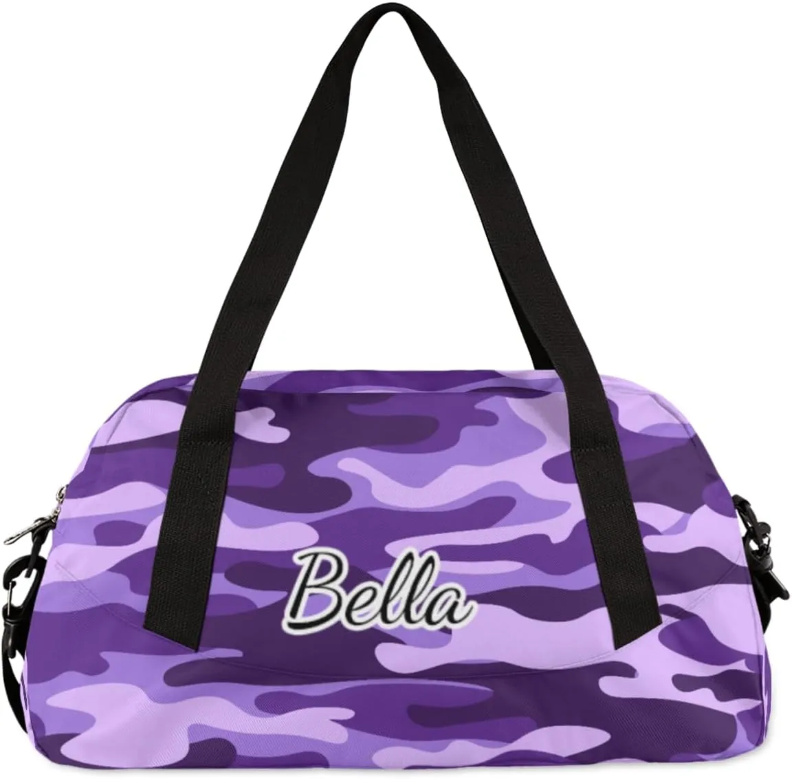 Purple Camouflage Custom Kids Duffel Bags Personalized Customized Girls Dance Bag Custom Name Sports Gym Bag Foldable Overnight Weekender Sleepover Carry On Travel Tote Bag for Boys Girls