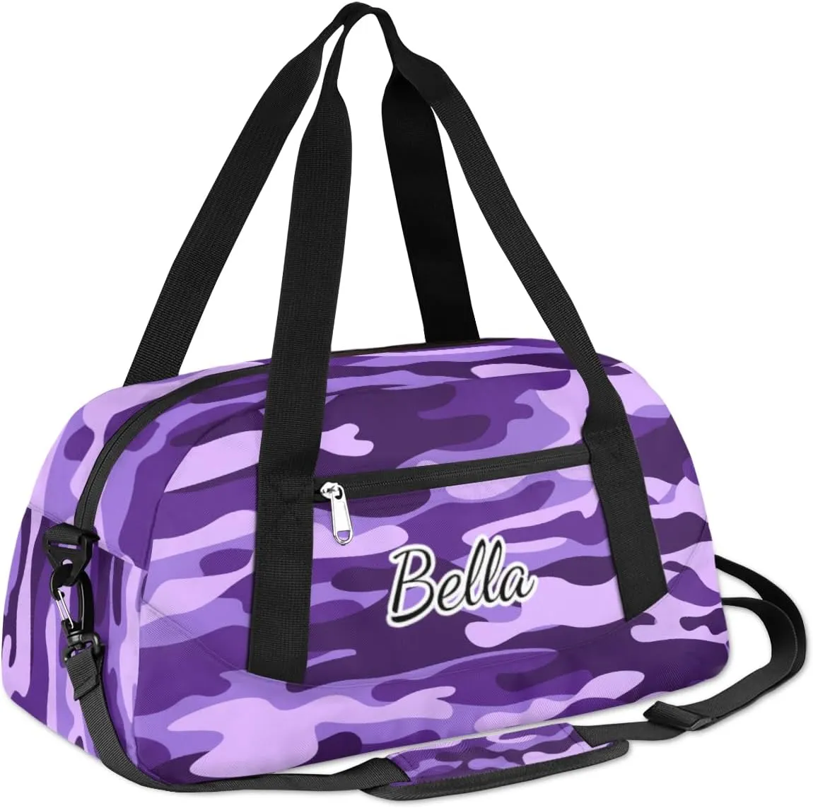 Purple Camouflage Custom Kids Duffel Bags Personalized Customized Girls Dance Bag Custom Name Sports Gym Bag Foldable Overnight Weekender Sleepover Carry On Travel Tote Bag for Boys Girls