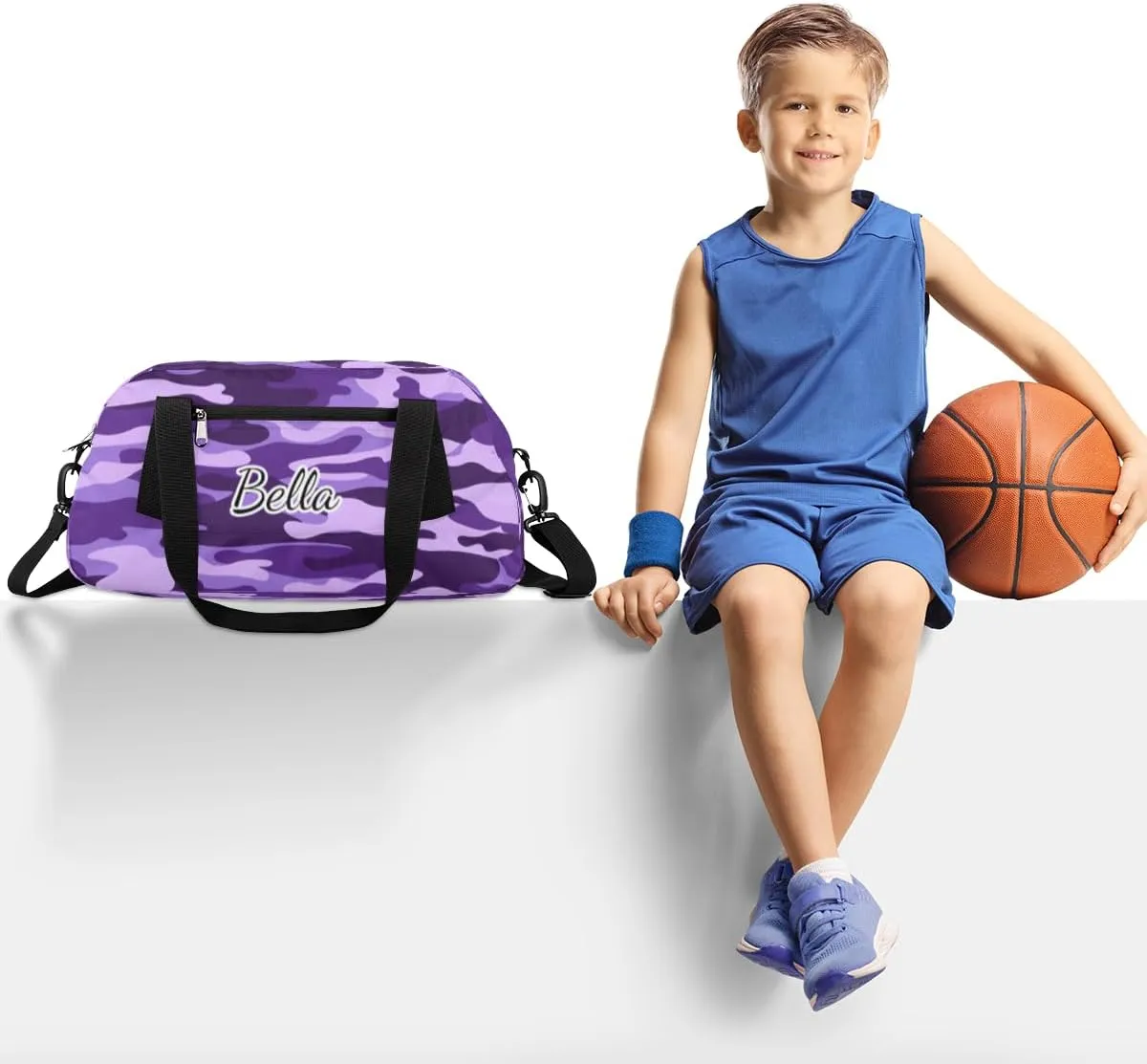 Purple Camouflage Custom Kids Duffel Bags Personalized Customized Girls Dance Bag Custom Name Sports Gym Bag Foldable Overnight Weekender Sleepover Carry On Travel Tote Bag for Boys Girls