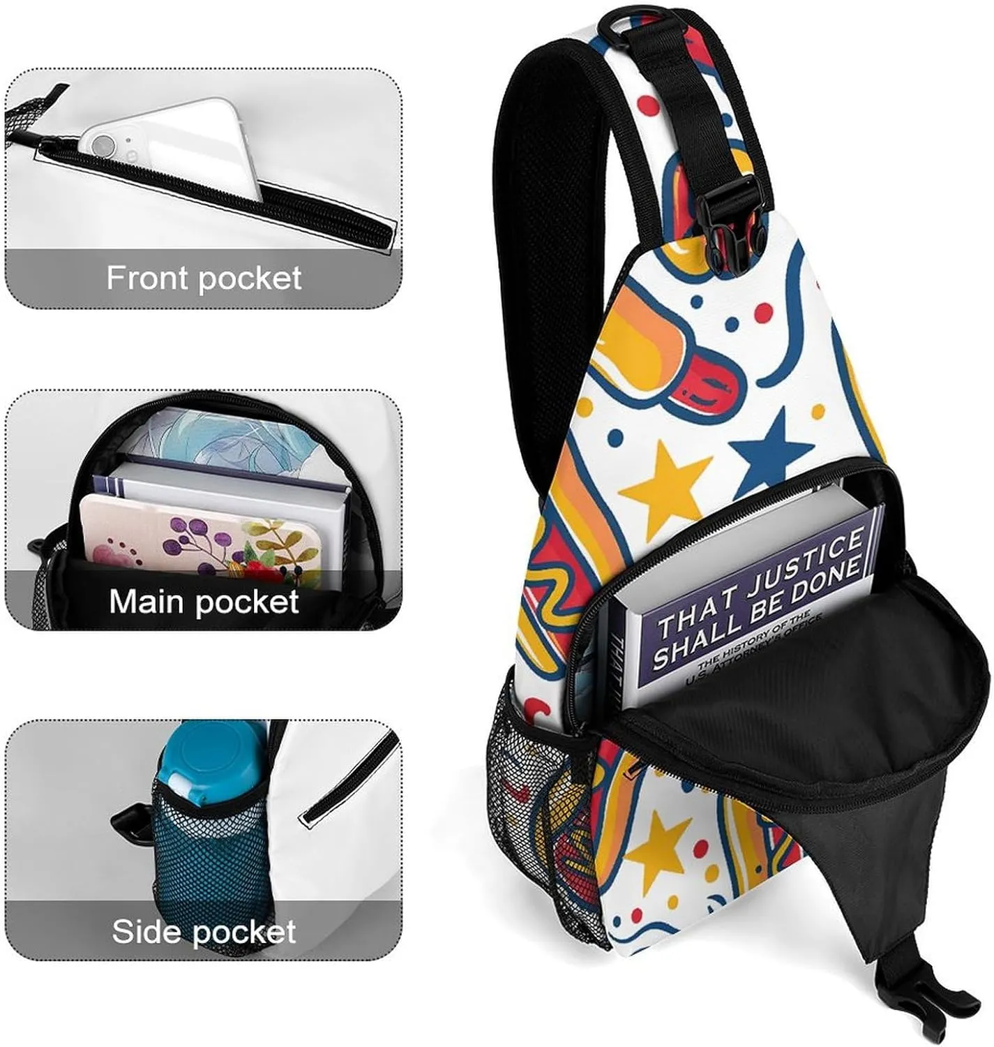 Purple Love Pattern Sling Bag Lightweight Crossbody Chest Pack Travel Shoulder Bag with Adjustable Strap