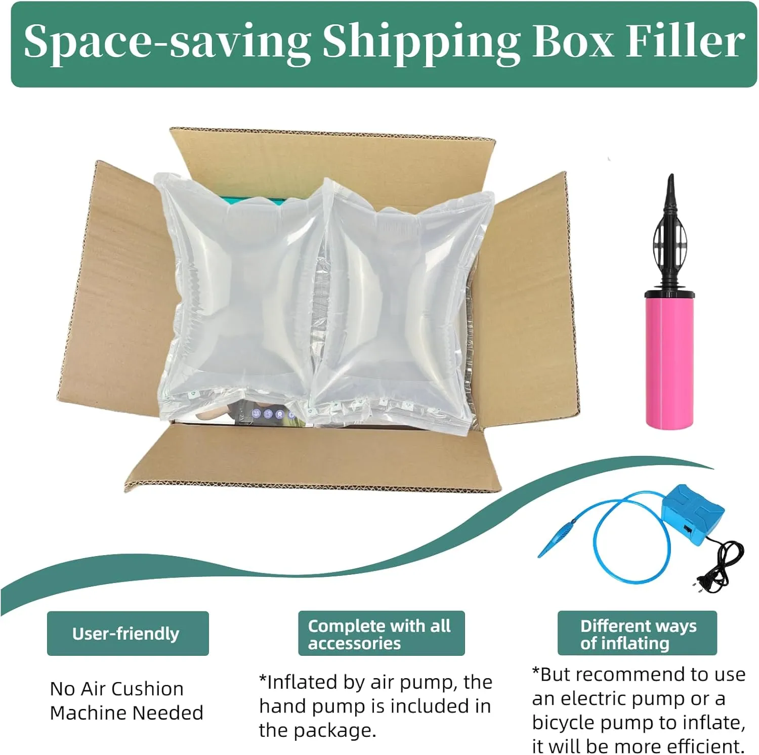 Purse Stuffing for Shape 100 Count Inflatable Air Pillows for Shipping 8.3"x11.8" Air Bags for Packing with Pump Recyclable Packaging Filler Alternative to Packing Peanuts Shipping Supplies