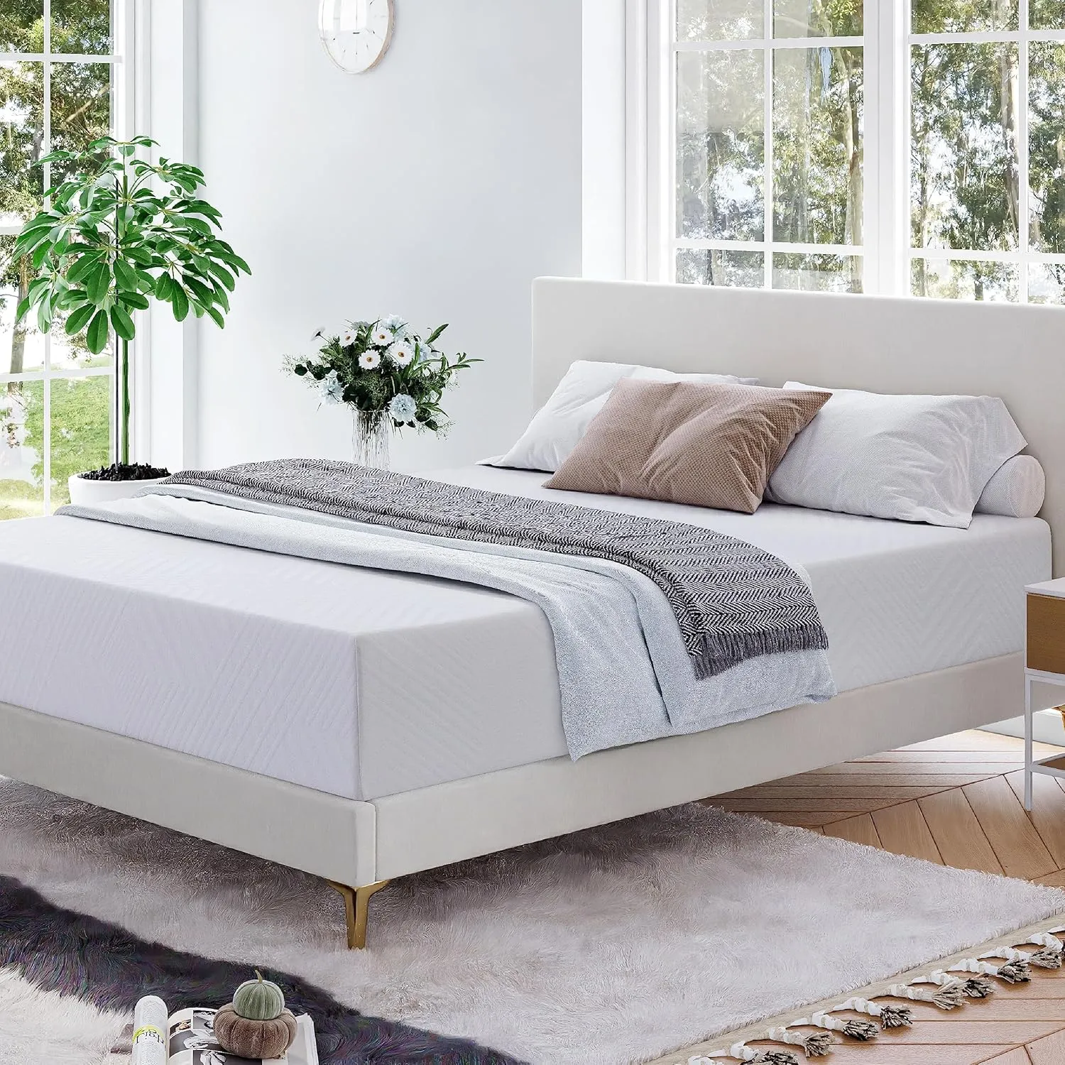 Queen Mattress 10 Inch Green Tea Memory Foam Queen Mattresses in a Box, CertiPUR-US Certified Fiberglass Free, Gel Double Mattress Medium 60"x80"