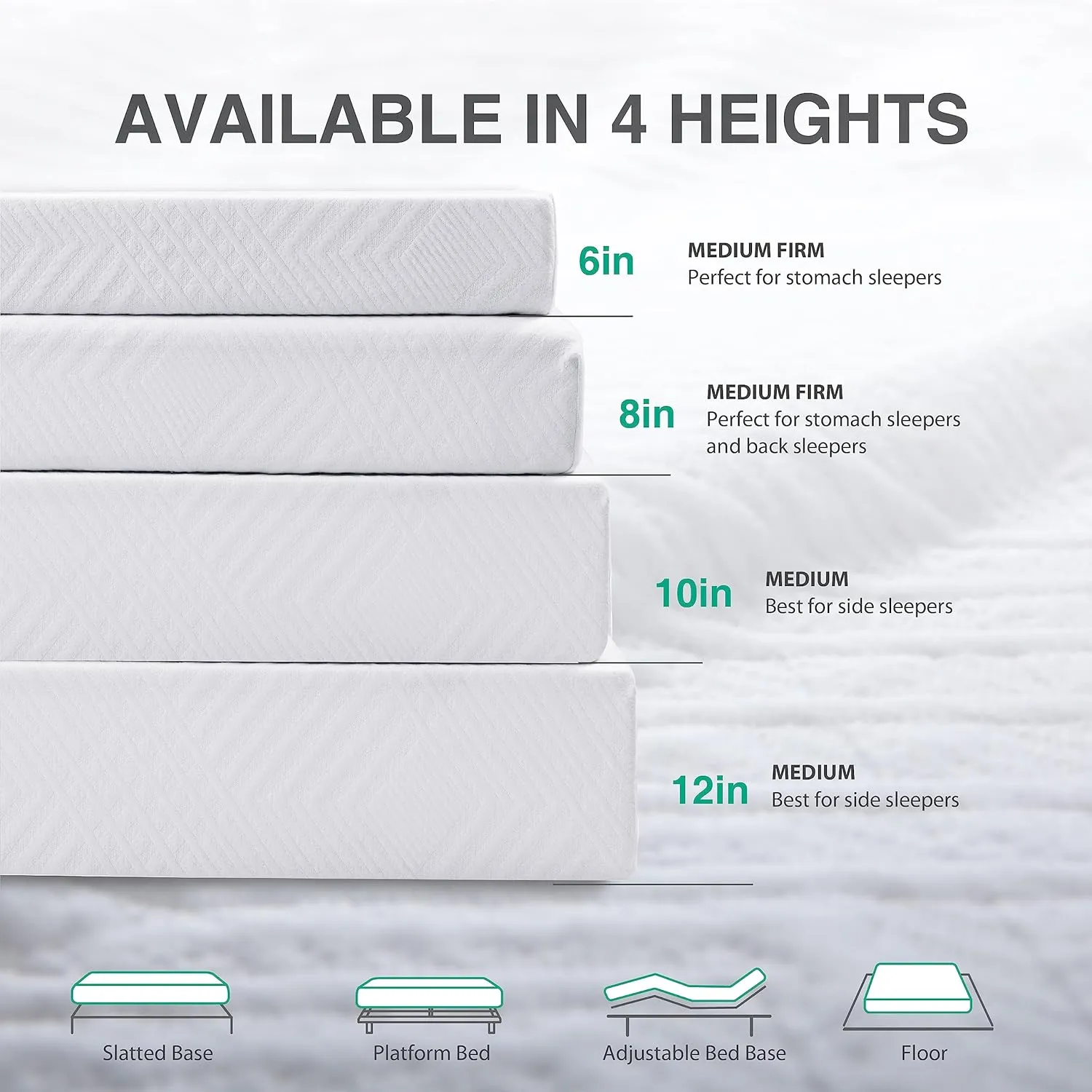 Queen Mattress 10 Inch Green Tea Memory Foam Queen Mattresses in a Box, CertiPUR-US Certified Fiberglass Free, Gel Double Mattress Medium 60"x80"