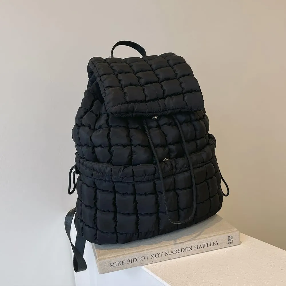 Quilted Backpack for Women - Lightweight Puffer Quilted Travel Backpack, Puffer Travel Bag for Casual Daypack (Black)