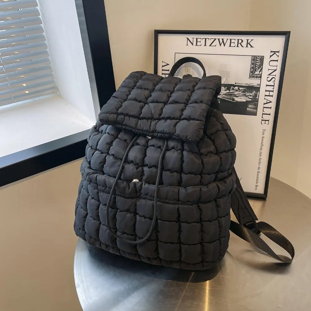 Quilted Backpack for Women - Lightweight Puffer Quilted Travel Backpack, Puffer Travel Bag for Casual Daypack (Black)